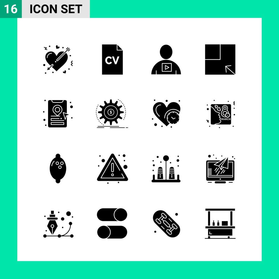 imballare di 16 solido stile icona impostato glifo simboli per Stampa creativo segni isolato su bianca sfondo 16 icona impostato vettore