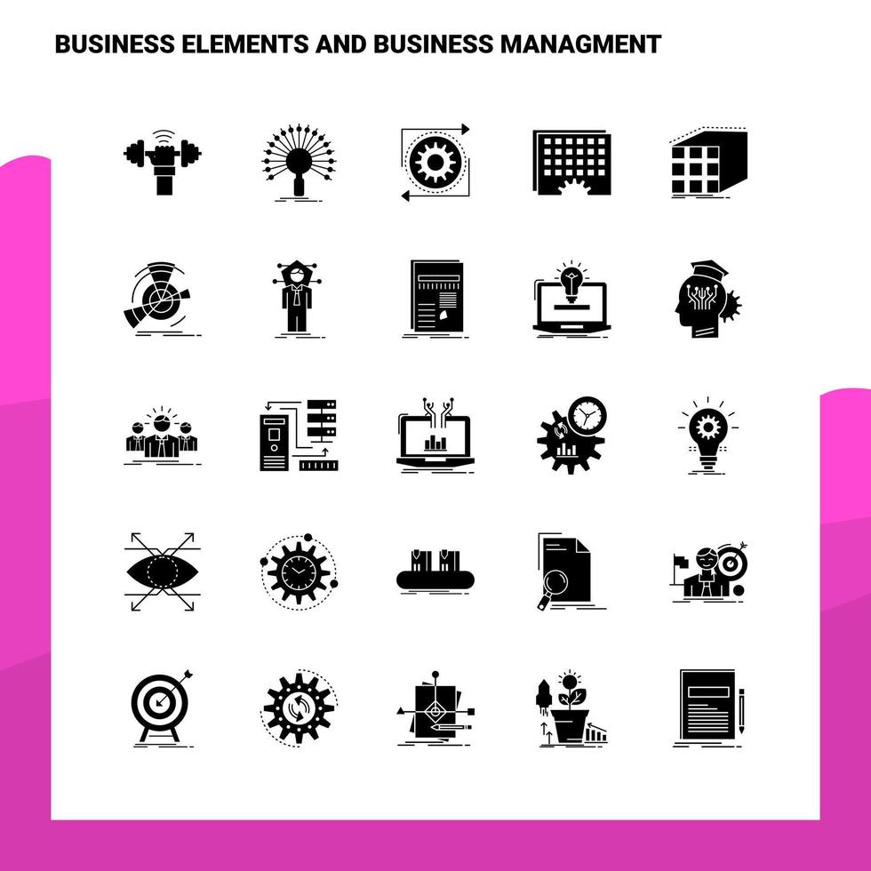 25 attività commerciale elementi e attività commerciale managment icona impostato solido glifo icona vettore illustrazione modello per ragnatela e mobile idee per attività commerciale azienda