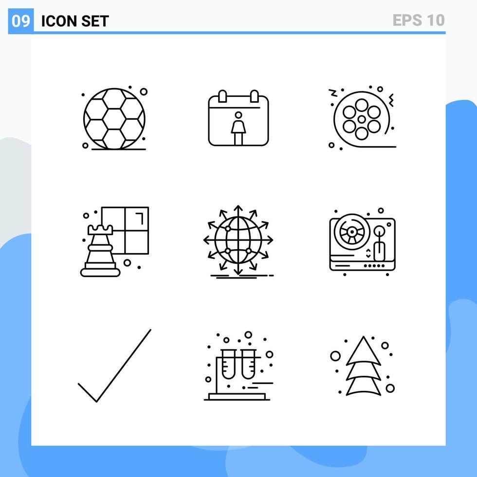 moderno 9 linea stile icone schema simboli per generale uso creativo linea icona cartello isolato su bianca sfondo 9 icone imballare vettore
