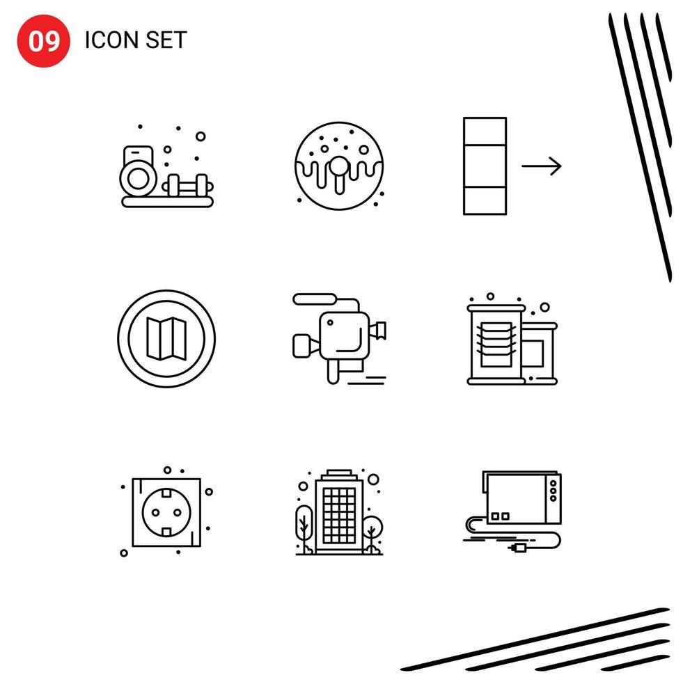 gruppo di 9 moderno lineamenti impostato per film telecamera dolce carta geografica vacanza modificabile vettore design elementi