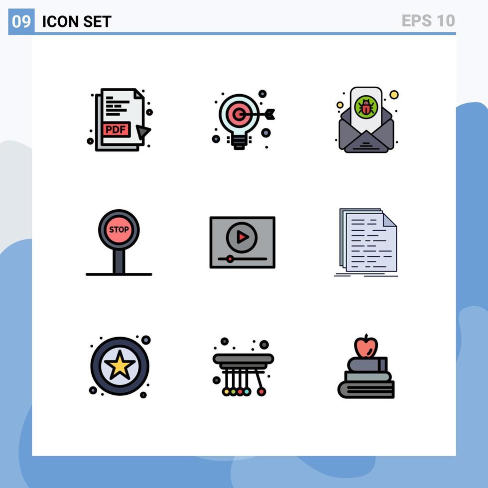 impostato di 9 moderno ui icone simboli segni per marketing giocare e-mail video fermare modificabile vettore design elementi
