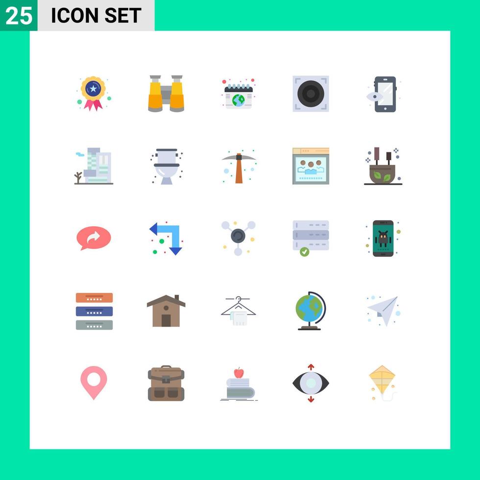 mobile interfaccia piatto colore impostato di 25 pittogrammi di ufficio processi terra creativo altoparlante modificabile vettore design elementi