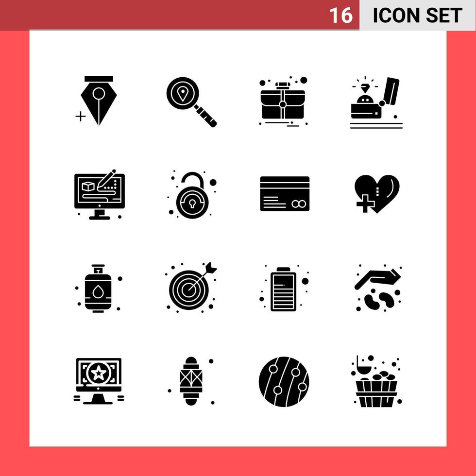 16 icona imballare solido stile glifo simboli su bianca sfondo semplice segni per generale progettazione vettore