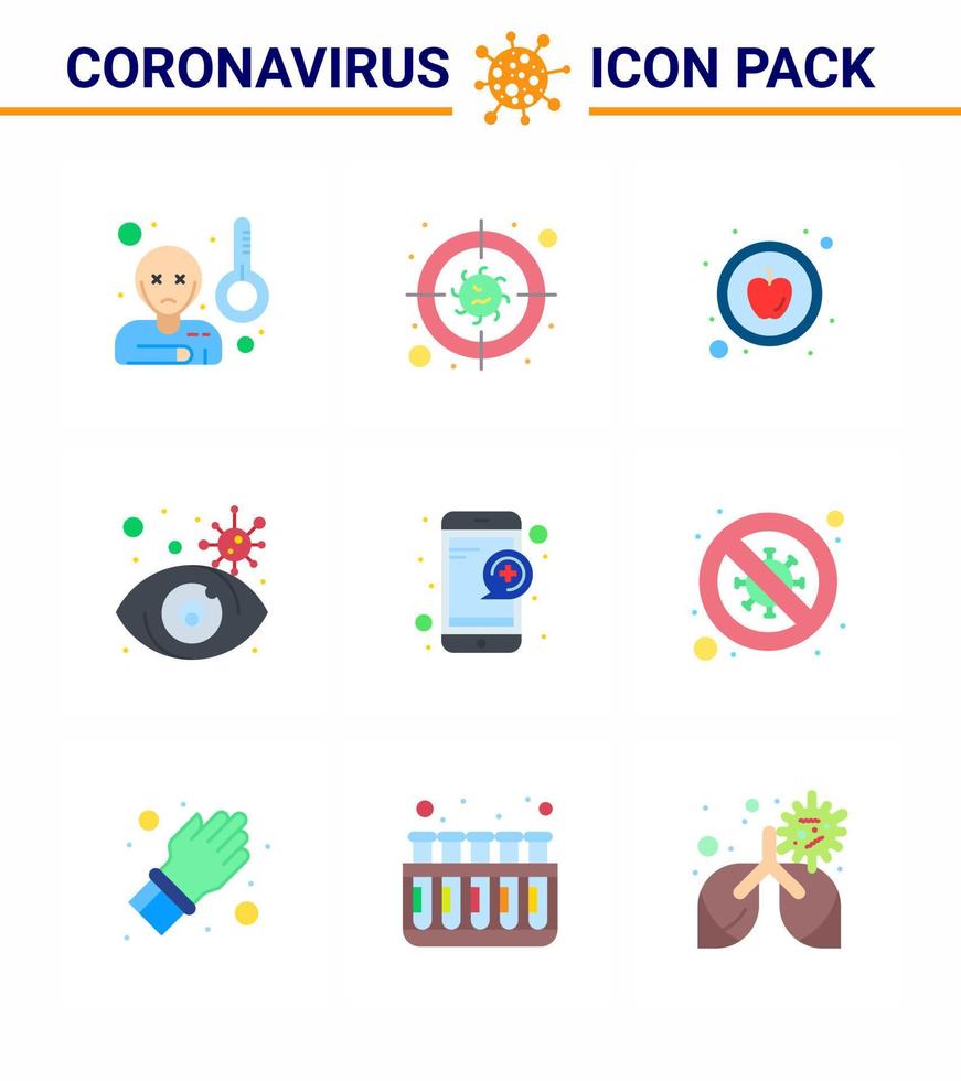 9 piatto colore impostato di corona virus epidemico icone come come domanda medico Mela virus infetto ricerca virale coronavirus 2019 nov malattia vettore design elementi