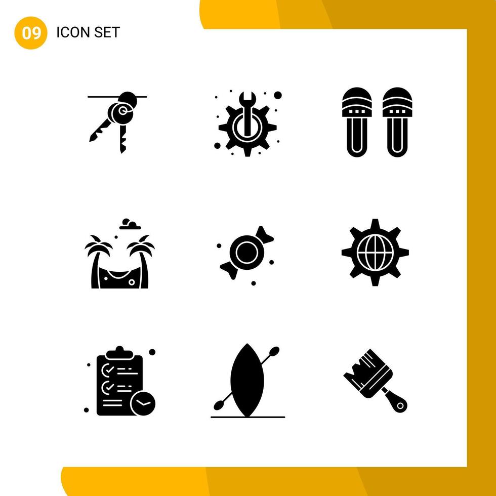 9 icona impostato solido stile icona imballare glifo simboli isolato su bianca backgound per di risposta sito web progettazione vettore