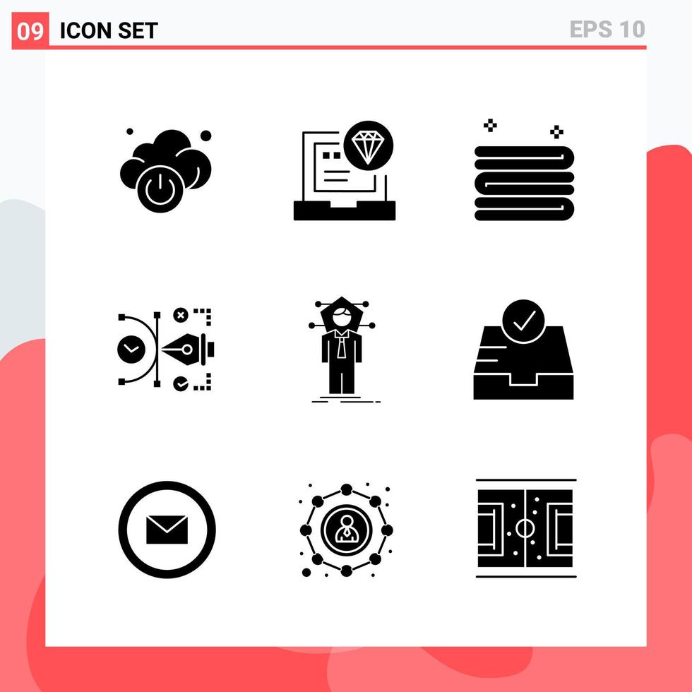 collezione di 9 vettore icone nel solido stile moderno glifo simboli per ragnatela e mobile solido icona cartello isolato su bianca sfondo 9 icone