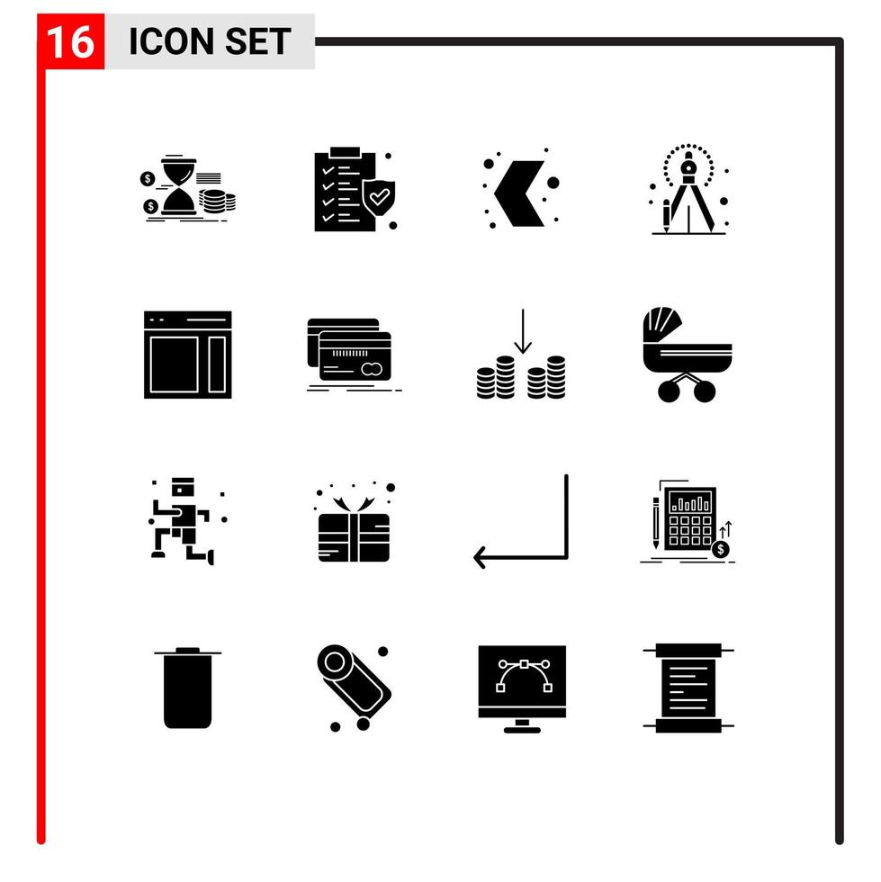 16 utente interfaccia solido glifo imballare di moderno segni e simboli di interfaccia processi freccia creativo pointer modificabile vettore design elementi