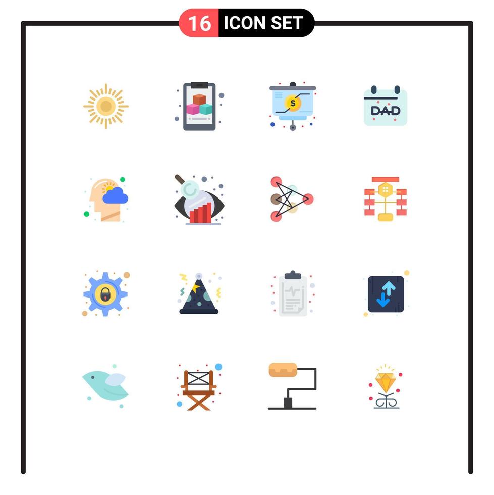impostato di 16 moderno ui icone simboli segni per mente testa grafico nube padre modificabile imballare di creativo vettore design elementi