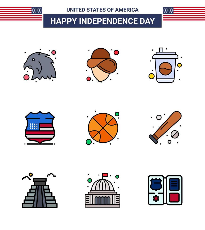 impostato di 9 Stati Uniti d'America giorno icone americano simboli indipendenza giorno segni per giorno palla bevanda pallacanestro Stati Uniti d'America modificabile Stati Uniti d'America giorno vettore design elementi