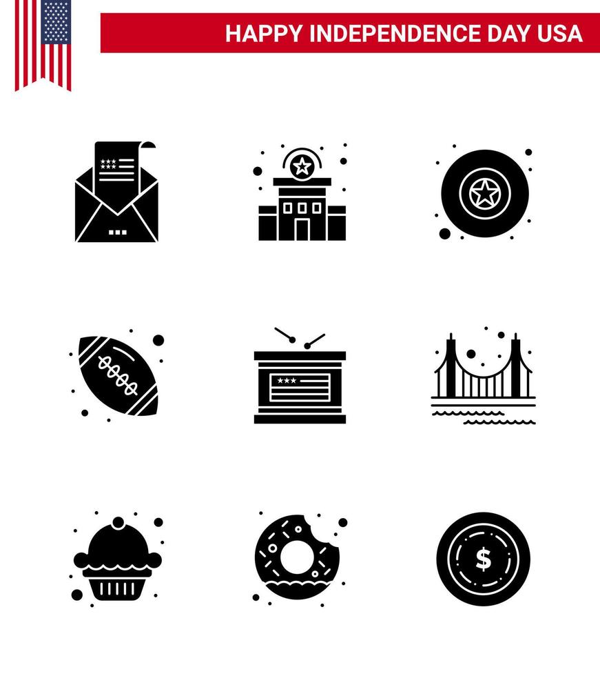 9 creativo Stati Uniti d'America icone moderno indipendenza segni e 4 ° luglio simboli di vacanza americano palla polizia cartello gli sport palla modificabile Stati Uniti d'America giorno vettore design elementi