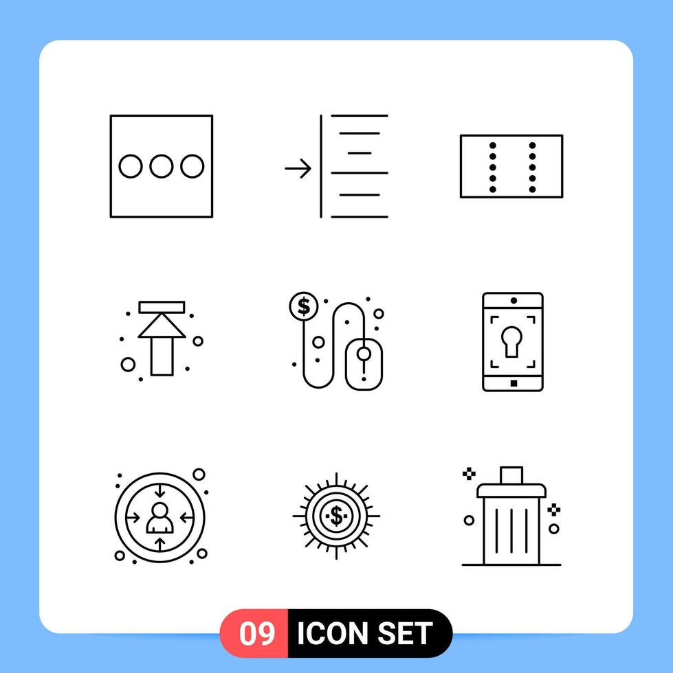 9 linea nero icona imballare schema simboli per mobile applicazioni isolato su bianca sfondo 9 icone impostato vettore