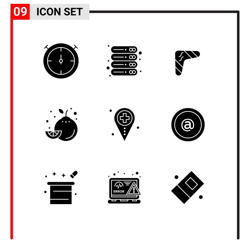 moderno impostato di 9 solido glifi pittogramma di ospedale Limone australiano frutta arma modificabile vettore design elementi
