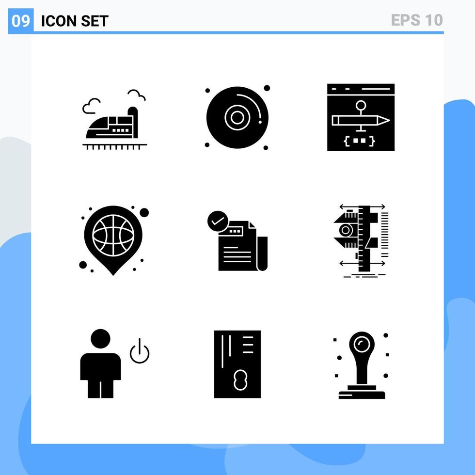 moderno 9 solido stile icone glifo simboli per generale uso creativo solido icona cartello isolato su bianca sfondo 9 icone imballare vettore