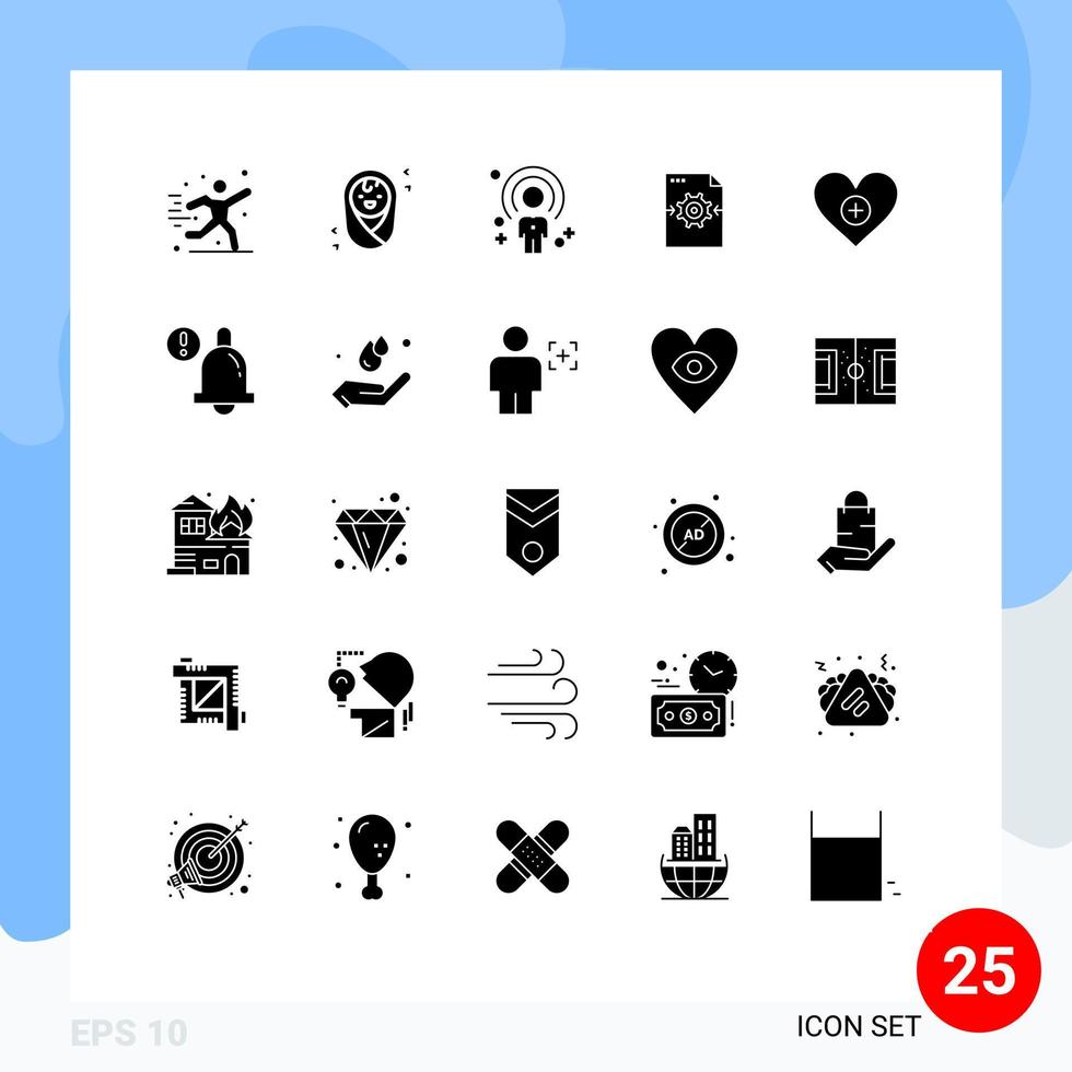 25 universale solido glifi impostato per ragnatela e mobile applicazioni piace freccia umano ambientazione file modificabile vettore design elementi
