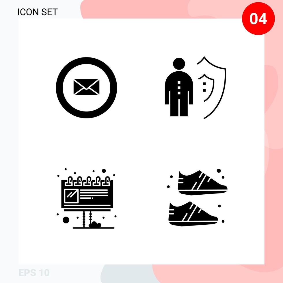 vettore imballare di 4 icone nel solido stile creativo glifo imballare isolato su bianca sfondo per ragnatela e mobile