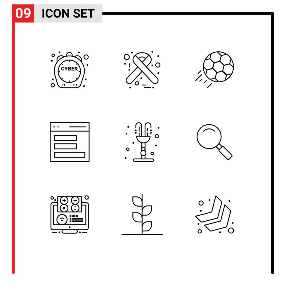 mobile interfaccia schema impostato di 9 pittogrammi di Fontana interfaccia calcio contatto sport modificabile vettore design elementi