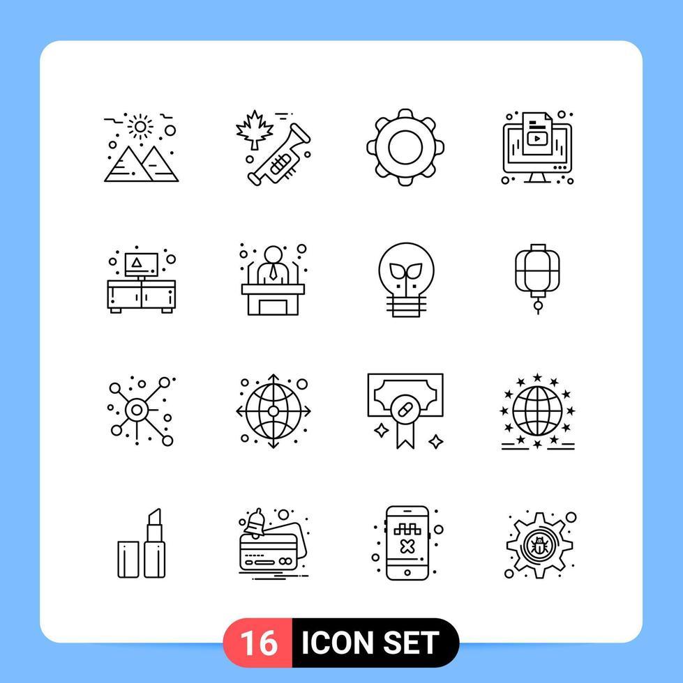 16 linea nero icona imballare schema simboli per mobile applicazioni isolato su bianca sfondo 16 icone impostato vettore