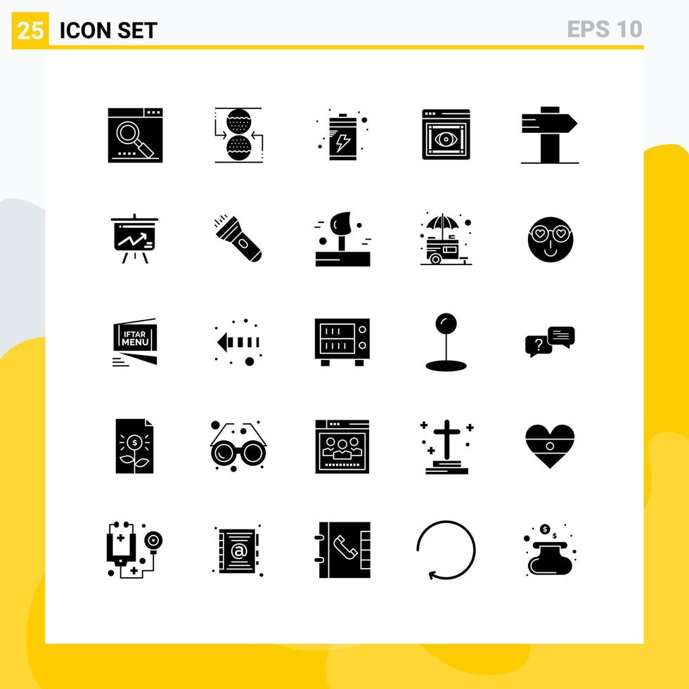 25 solido glifo concetto per siti web mobile e applicazioni cartello ragnatela sandclock visibilità occhio modificabile vettore design elementi