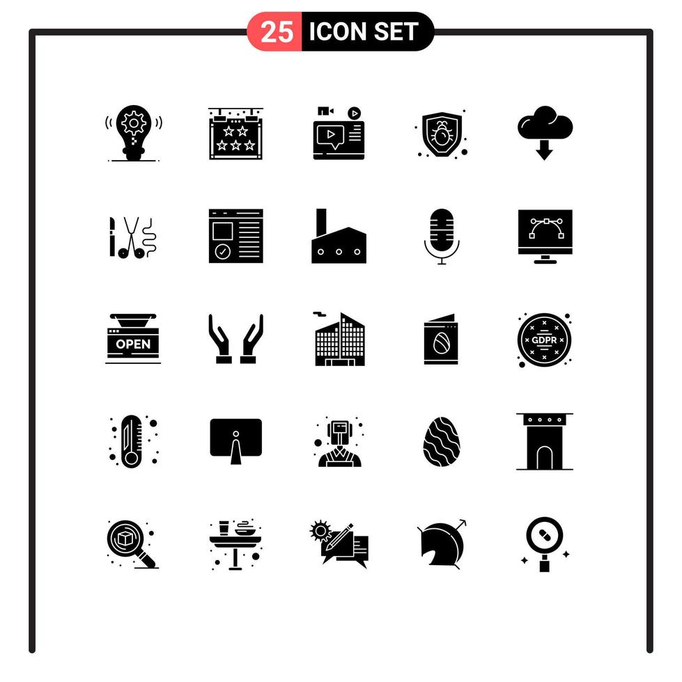 impostato di 25 moderno ui icone simboli segni per freccia sicurezza video protezione lezione modificabile vettore design elementi