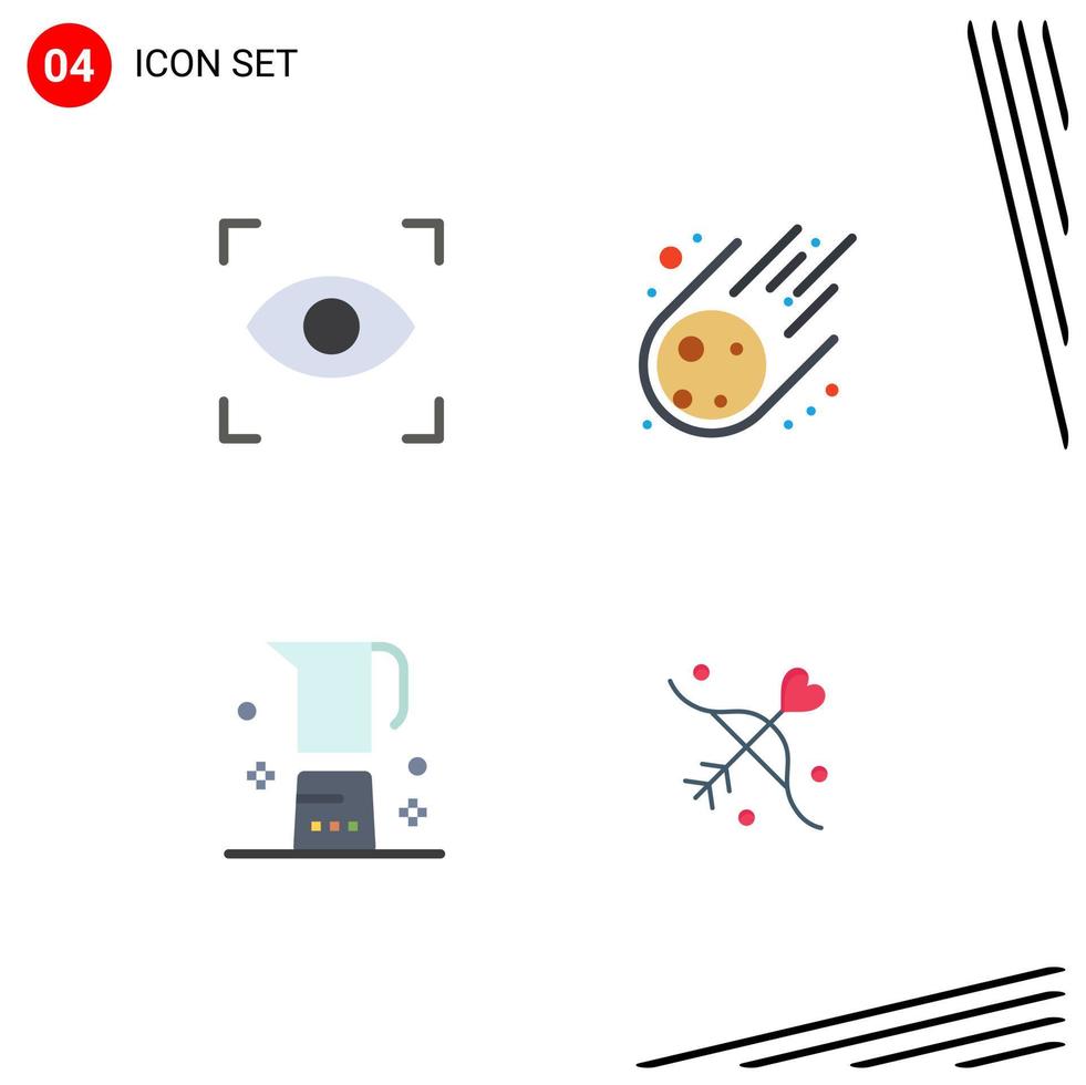 4 piatto icona concetto per siti web mobile e applicazioni occhio bevanda meteorite spazio boccale modificabile vettore design elementi