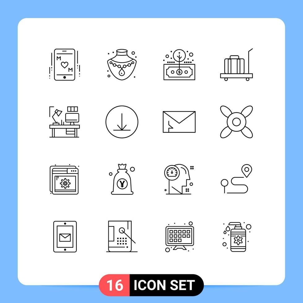 16 utente interfaccia schema imballare di moderno segni e simboli di progettista peso finanza scala Bagaglio modificabile vettore design elementi