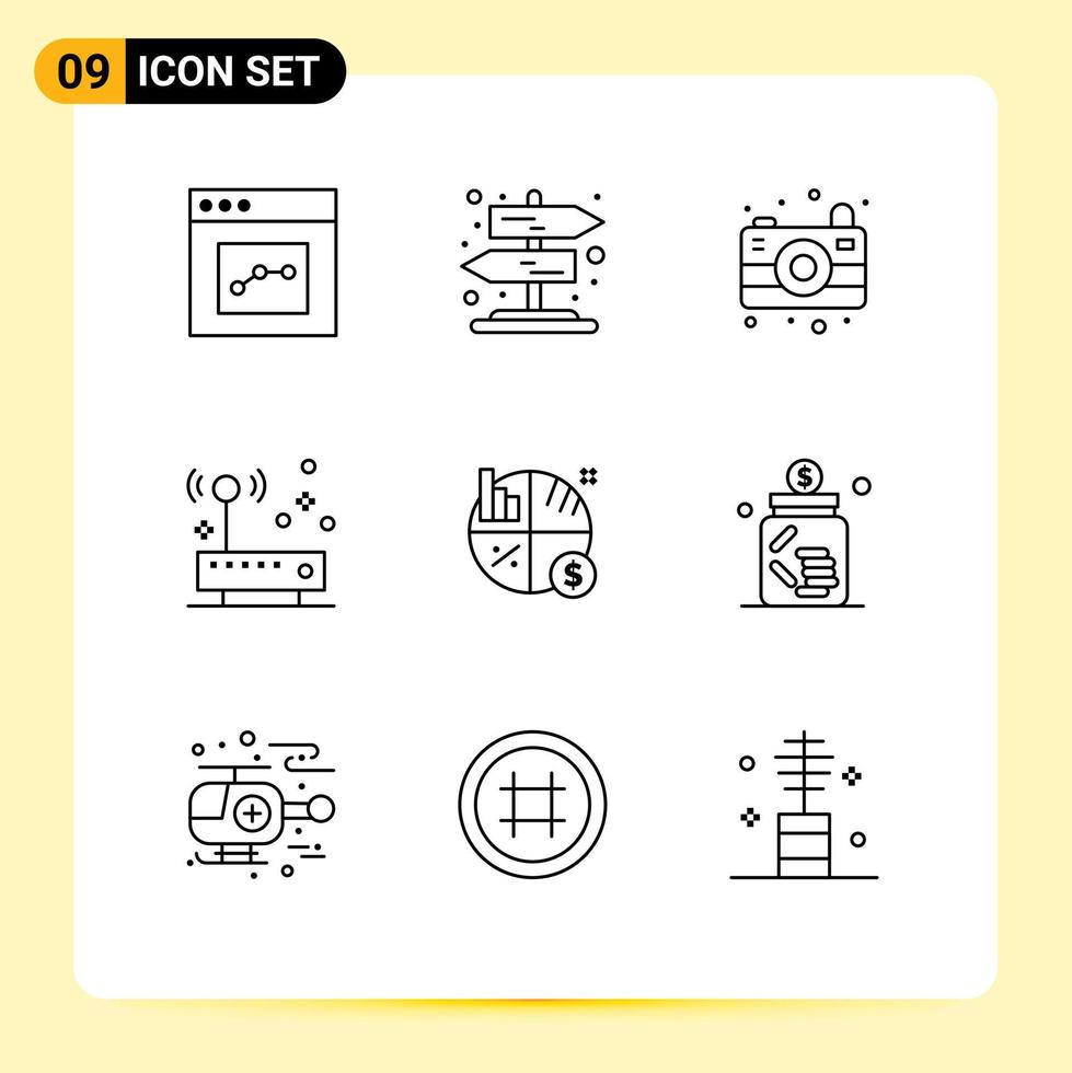 utente interfaccia imballare di 9 di base lineamenti di grafico investimento Immagine attività commerciale Internet modificabile vettore design elementi