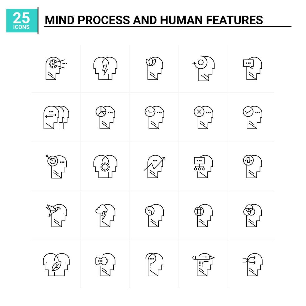 25 mente processi e umano Caratteristiche icona impostato vettore sfondo