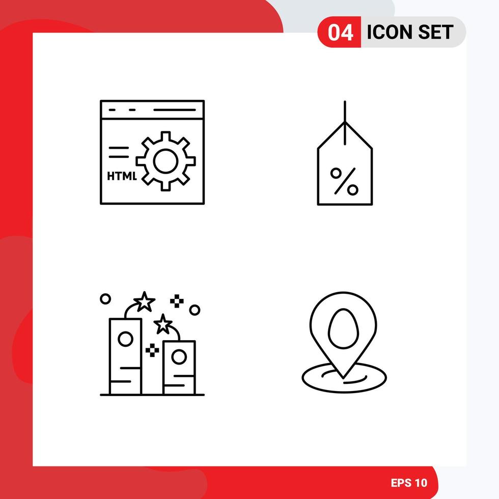 impostato di 4 moderno ui icone simboli segni per del browser celebrazione sviluppo etichetta fuoco d'artificio modificabile vettore design elementi
