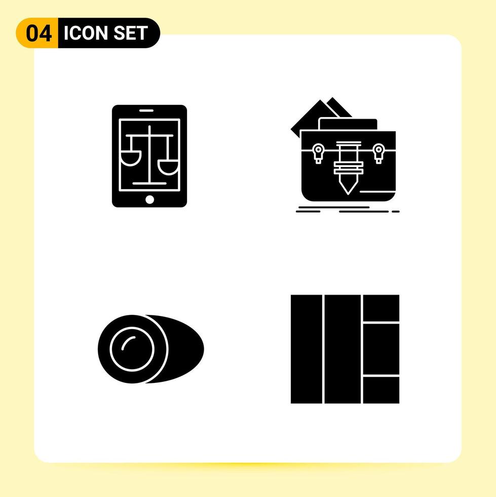4 creativo icone per moderno sito web design e di risposta mobile applicazioni 4 glifo simboli segni su bianca sfondo 4 icona imballare vettore