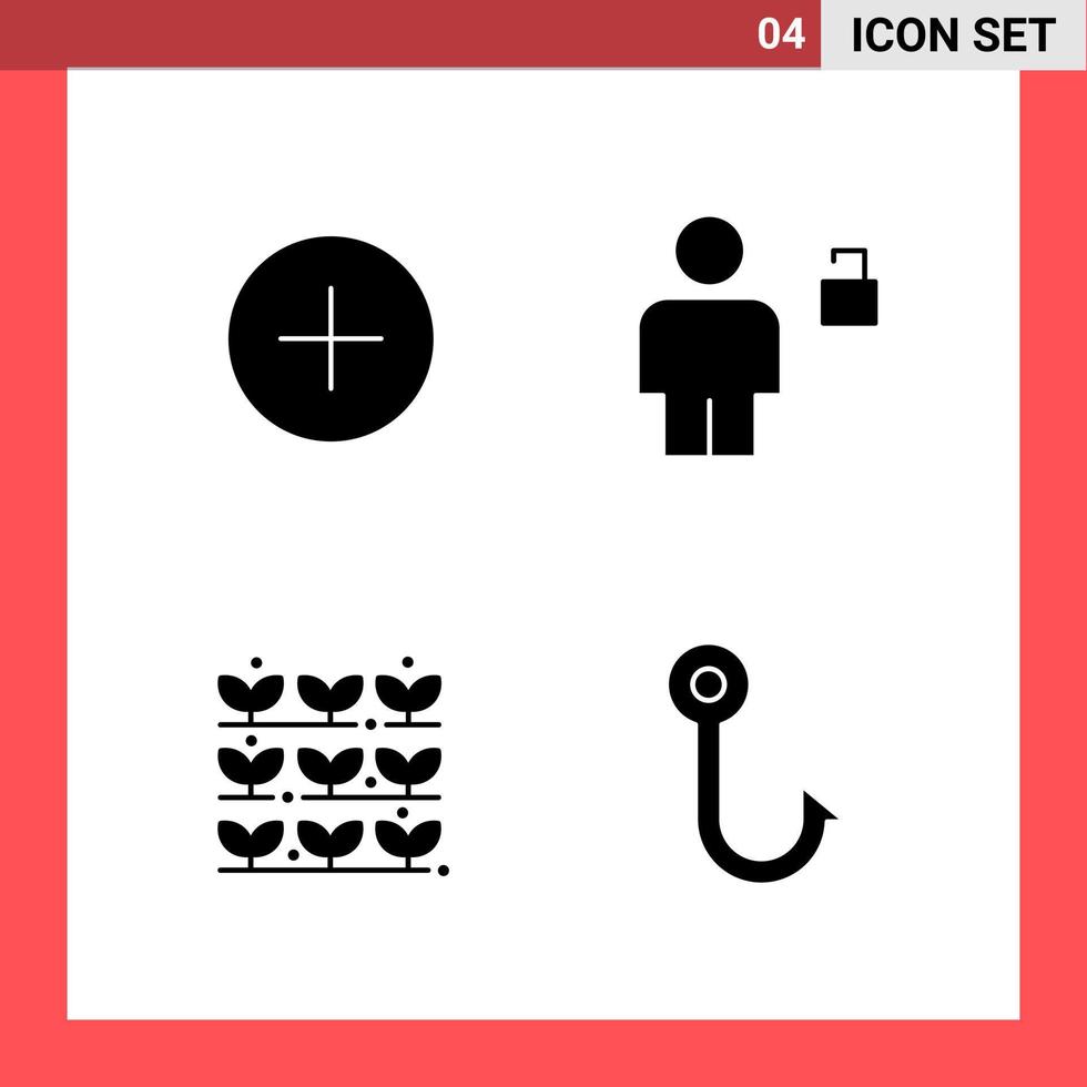 4 icona imballare solido stile glifo simboli su bianca sfondo semplice segni per generale progettazione vettore