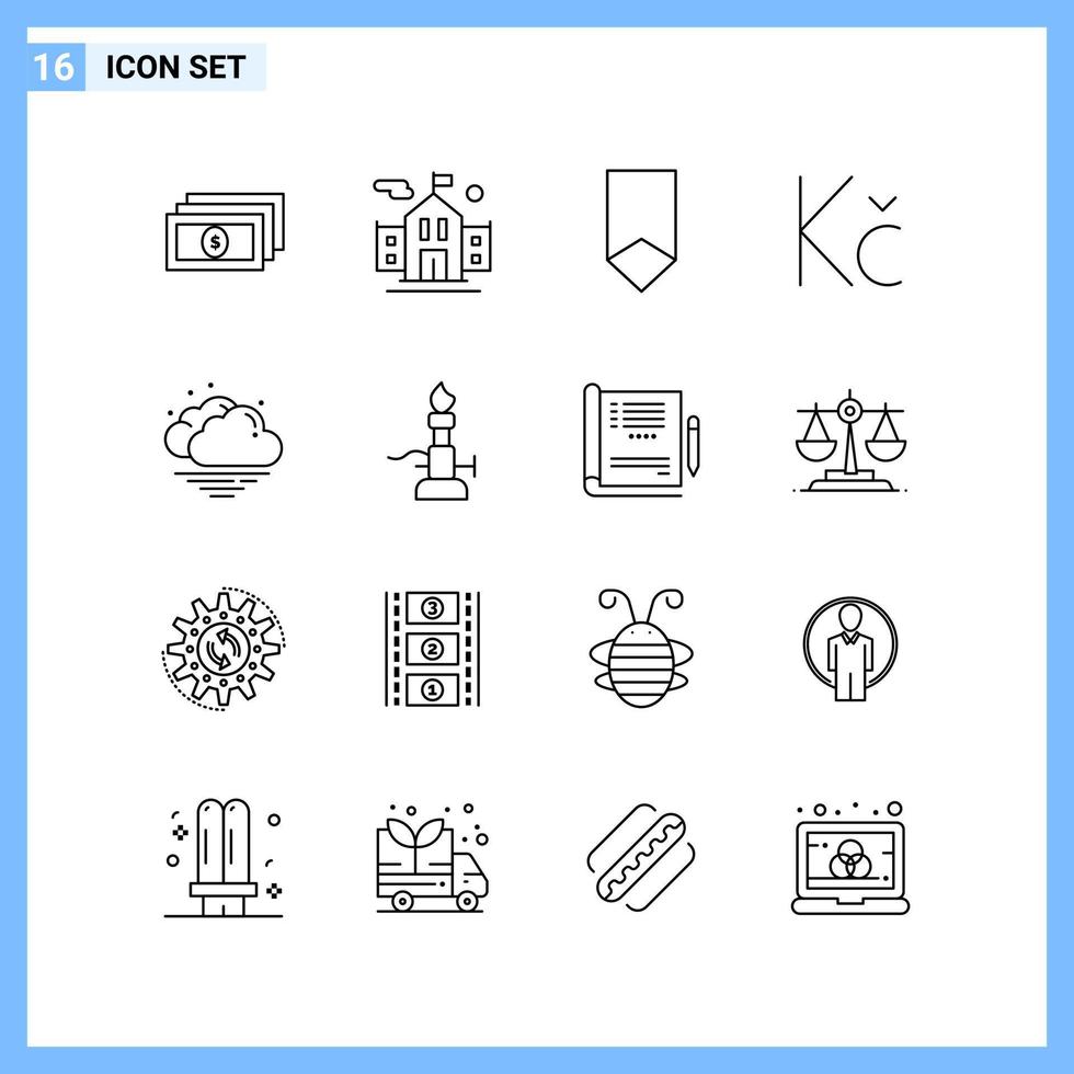 16 icone linea stile creativo schema simboli nero linea icona cartello isolato su bianca sfondo vettore