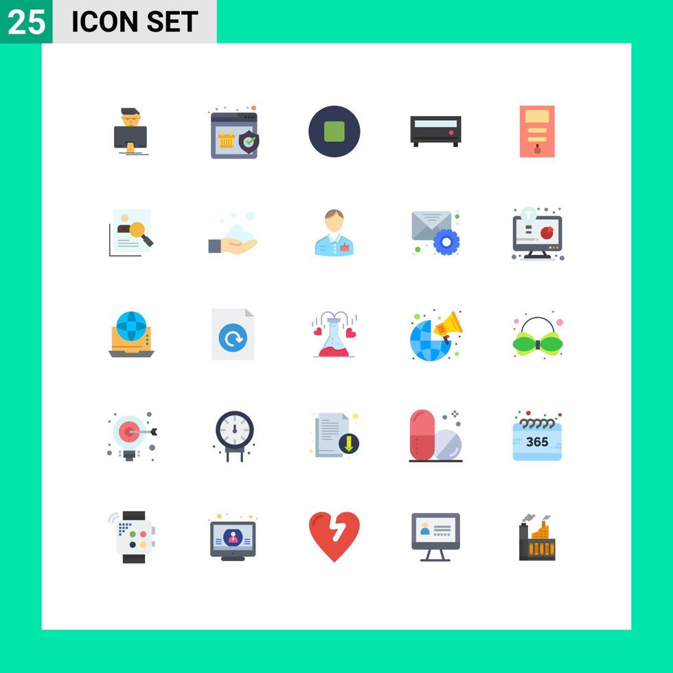utente interfaccia imballare di 25 di base piatto colori di dipendente pc multimedia processore giocatore modificabile vettore design elementi