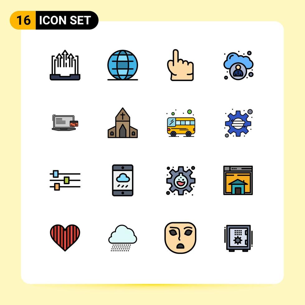 impostato di 16 commerciale piatto colore pieno Linee imballare per attività commerciale utente mondo nube toccare modificabile creativo vettore design elementi