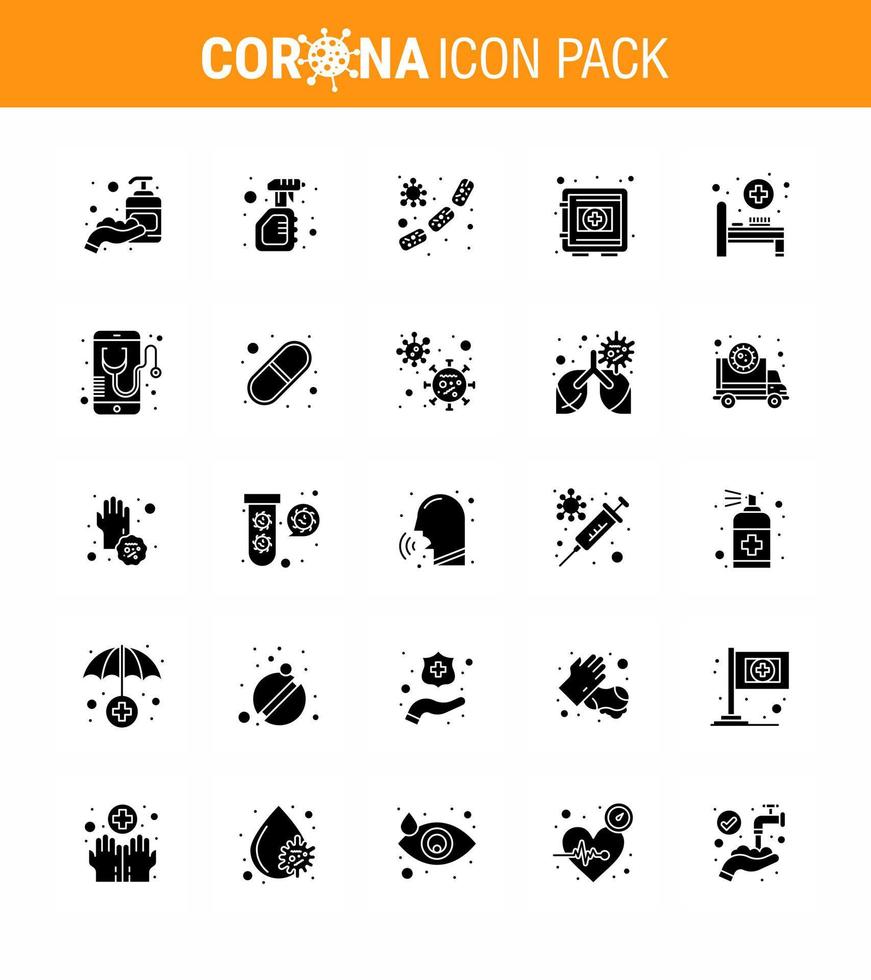 coronavirus 25 solido glifo icona impostato su il tema di corona epidemico contiene icone come come sicuro medico virus armadietto virus virale coronavirus 2019 nov malattia vettore design elementi