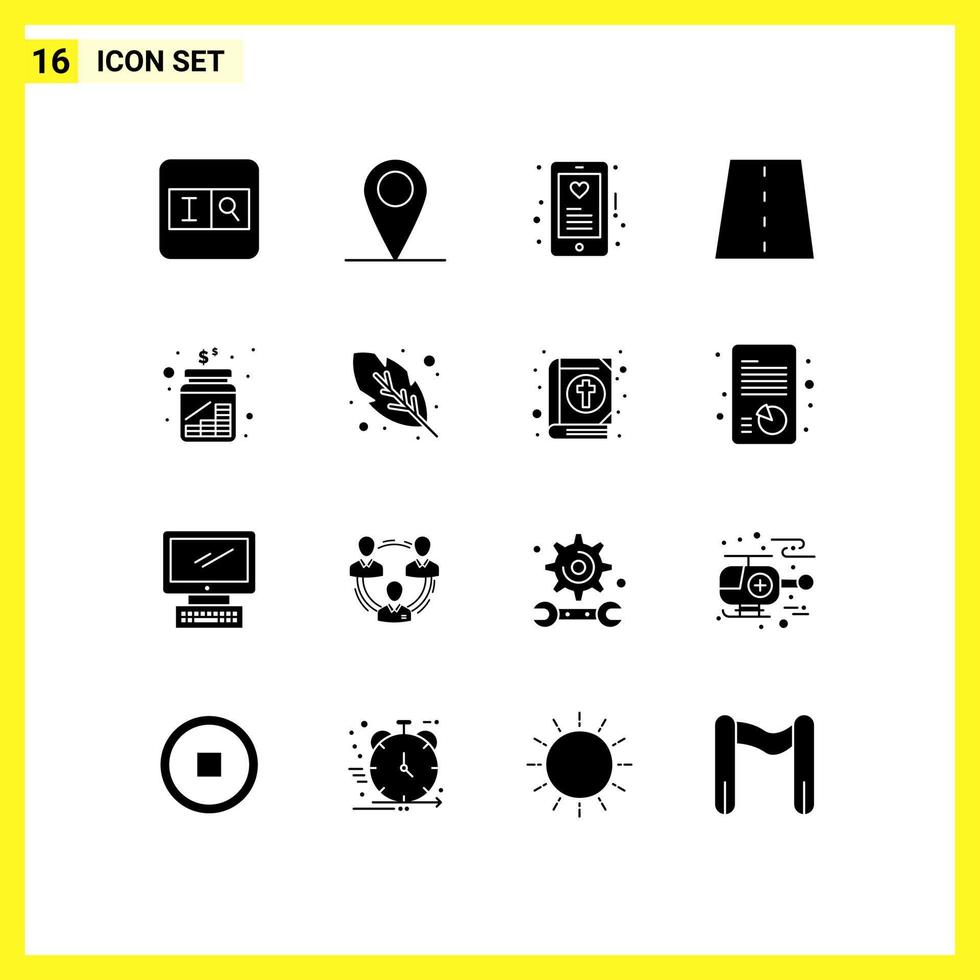 16 creativo icone moderno segni e simboli di monete strada cuore sentiero infrastruttura modificabile vettore design elementi