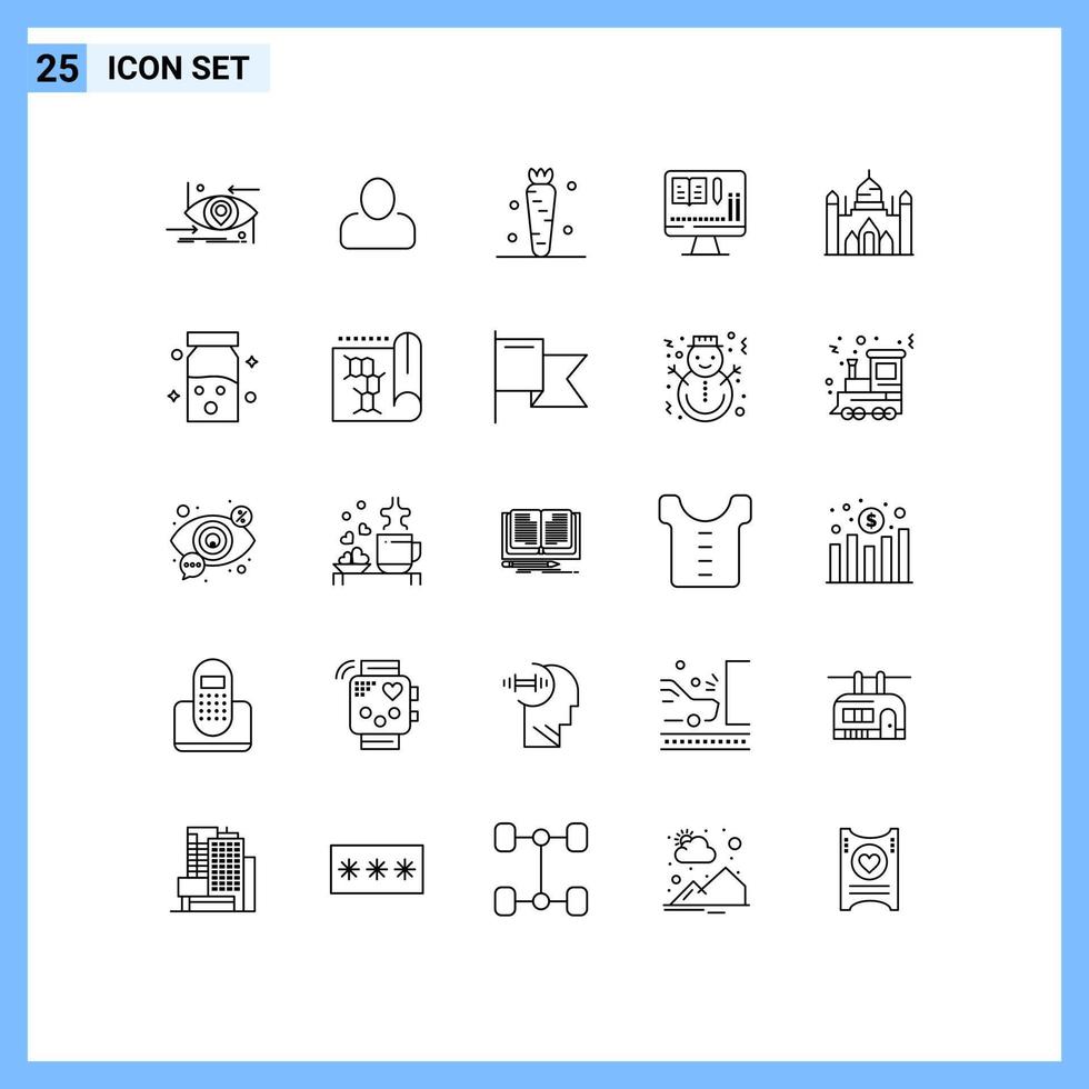 25 utente interfaccia linea imballare di moderno segni e simboli di bangladesh formazione scolastica carota libro verdura modificabile vettore design elementi