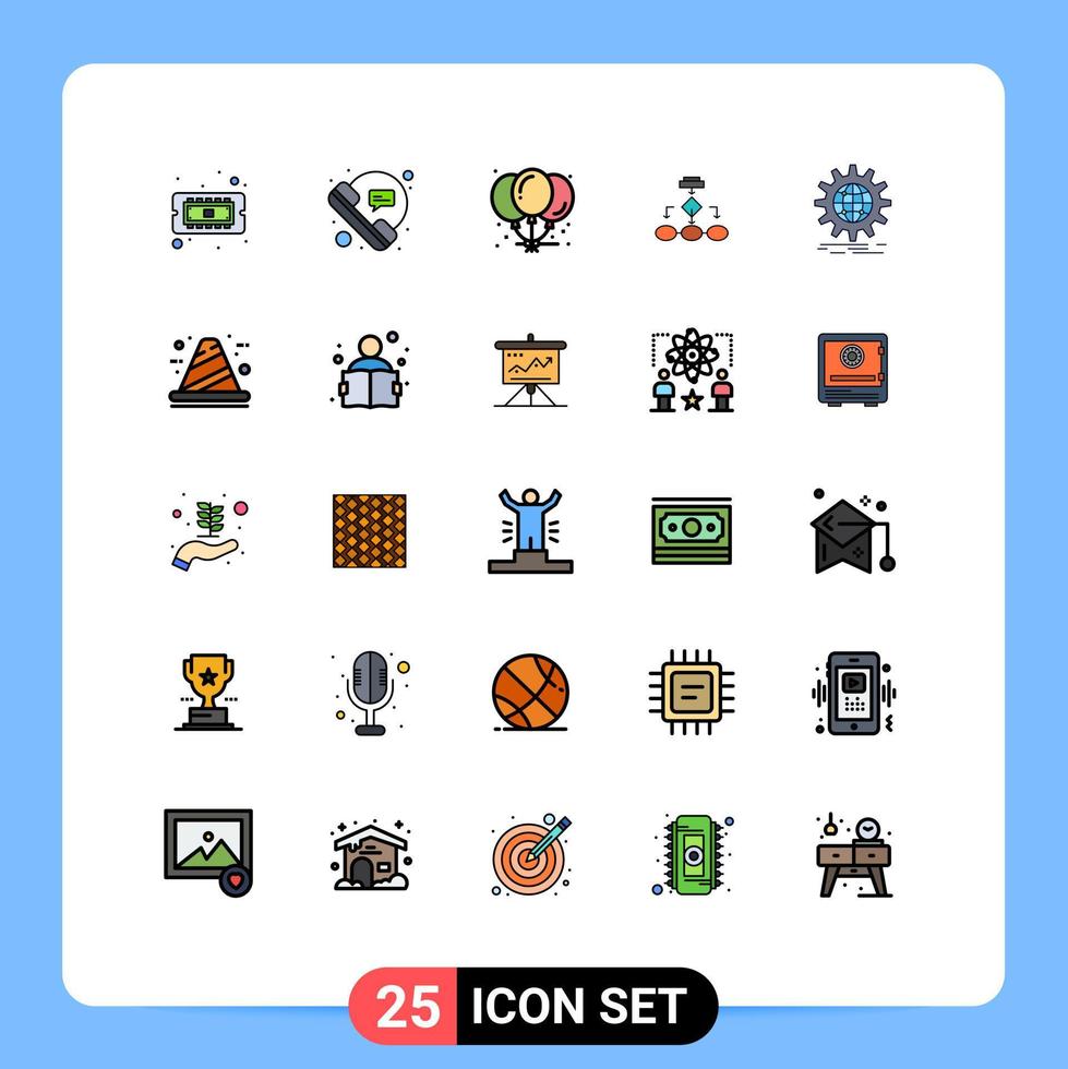 25 pieno linea piatto colore concetto per siti web mobile e applicazioni schema attività commerciale discorso algoritmo festa modificabile vettore design elementi