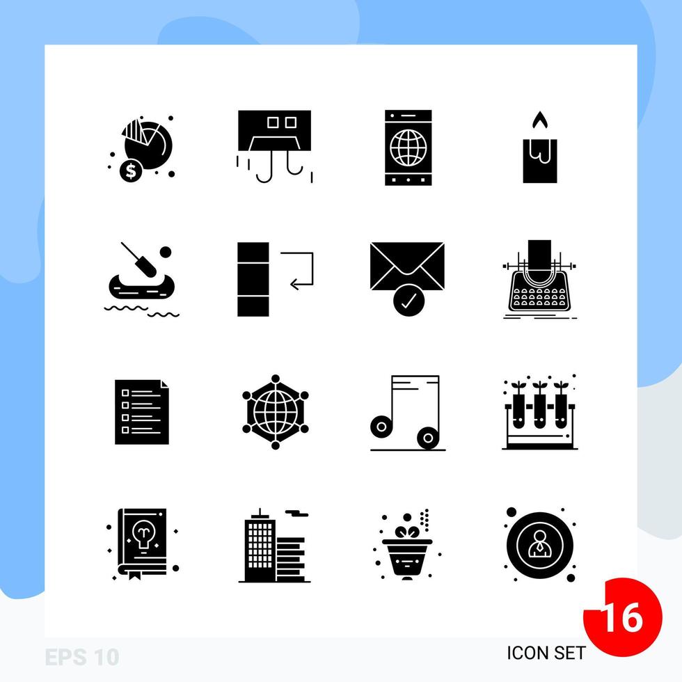 moderno imballare di 16 icone solido glifo simboli isolato su bianca backgound per sito web progettazione vettore