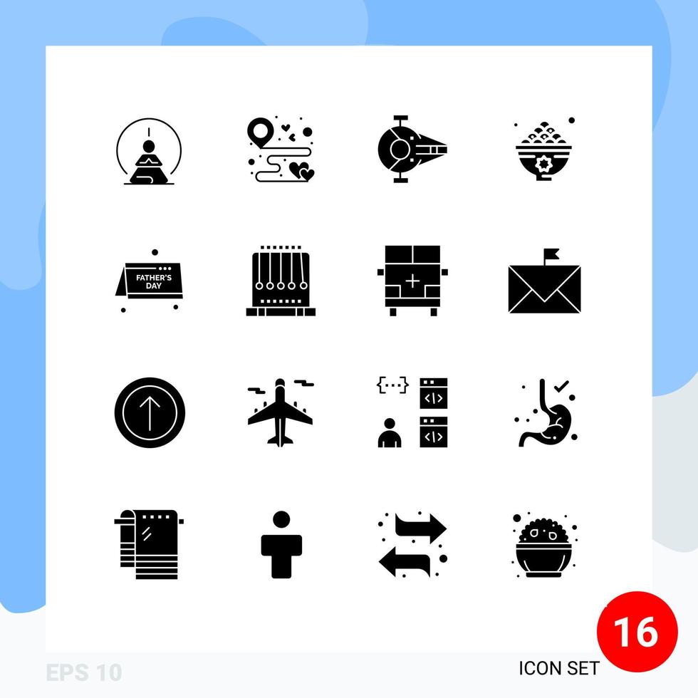 16 universale solido glifi impostato per ragnatela e mobile applicazioni iftar date carta geografica navicella spaziale intercettore modificabile vettore design elementi
