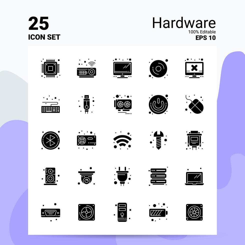 25 hardware icona impostato 100 modificabile eps 10 File attività commerciale logo concetto idee solido glifo icona design vettore