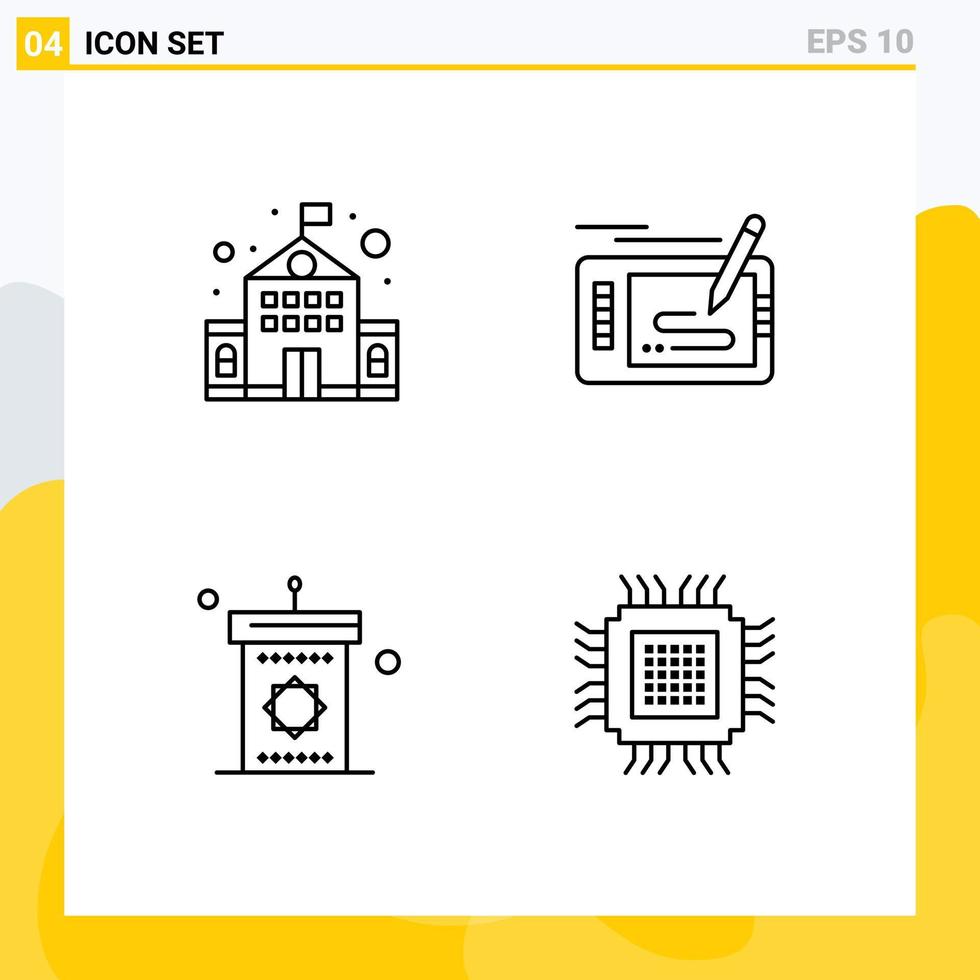 4 linea concetto per siti web mobile e applicazioni edificio altoparlante design disegno moschea modificabile vettore design elementi