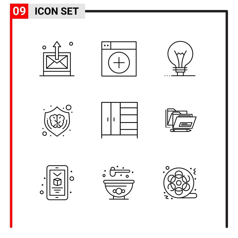9 generale icone per sito web design Stampa e mobile applicazioni 9 schema simboli segni isolato su bianca sfondo 9 icona imballare vettore