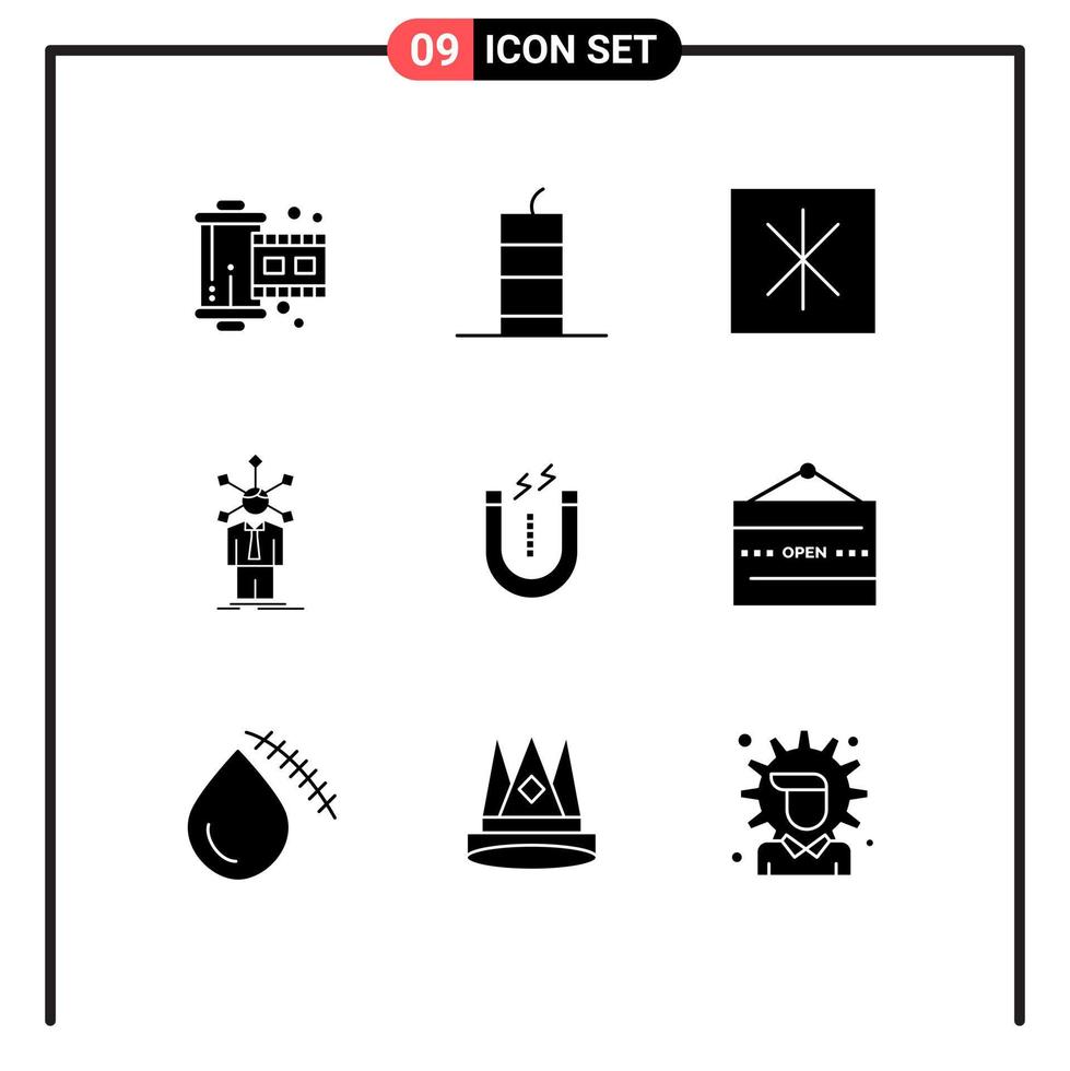 universale icona simboli gruppo di 9 moderno solido glifi di magnete personalità terrorismo Rete sviluppo modificabile vettore design elementi