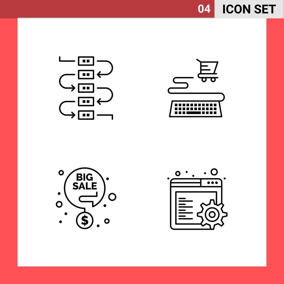 4 icona imballare linea stile schema simboli su bianca sfondo semplice segni per generale progettazione vettore