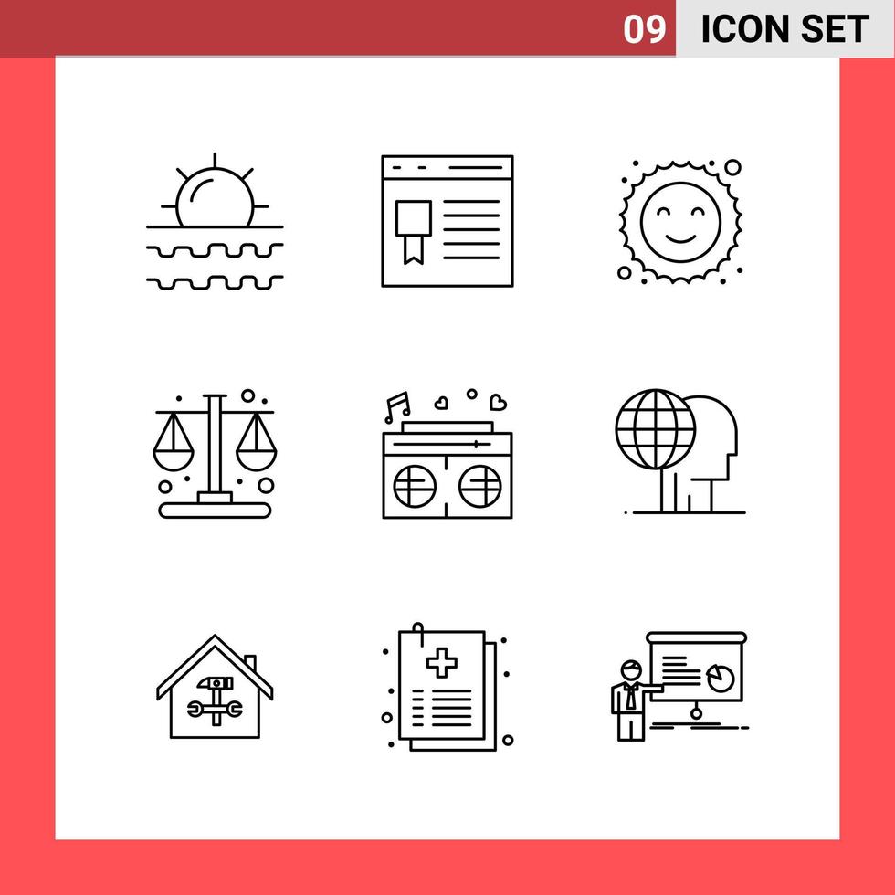 9 icona imballare linea stile schema simboli su bianca sfondo semplice segni per generale progettazione vettore