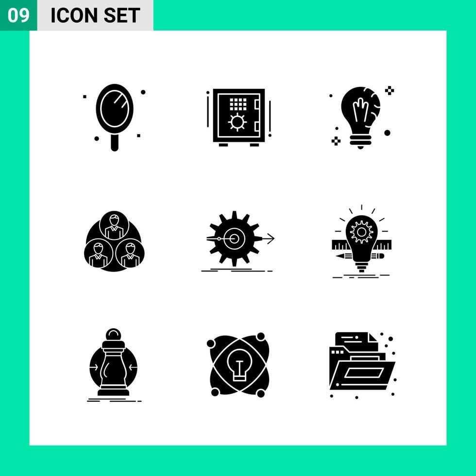 imballare di 9 solido stile icona impostato glifo simboli per Stampa creativo segni isolato su bianca sfondo 9 icona impostato vettore