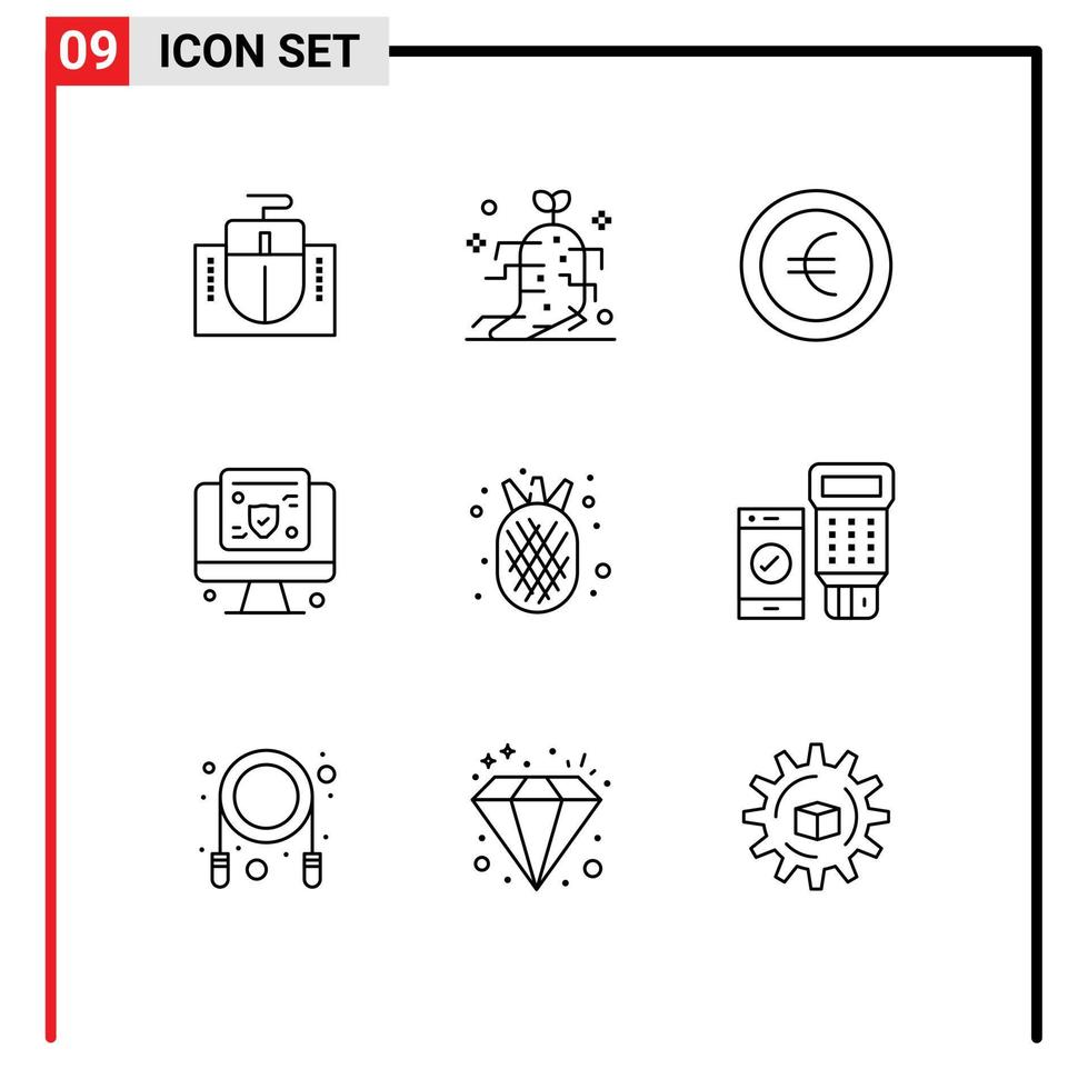 mobile interfaccia schema impostato di 9 pittogrammi di biologico cibo amanas moneta assicurazione in linea modificabile vettore design elementi