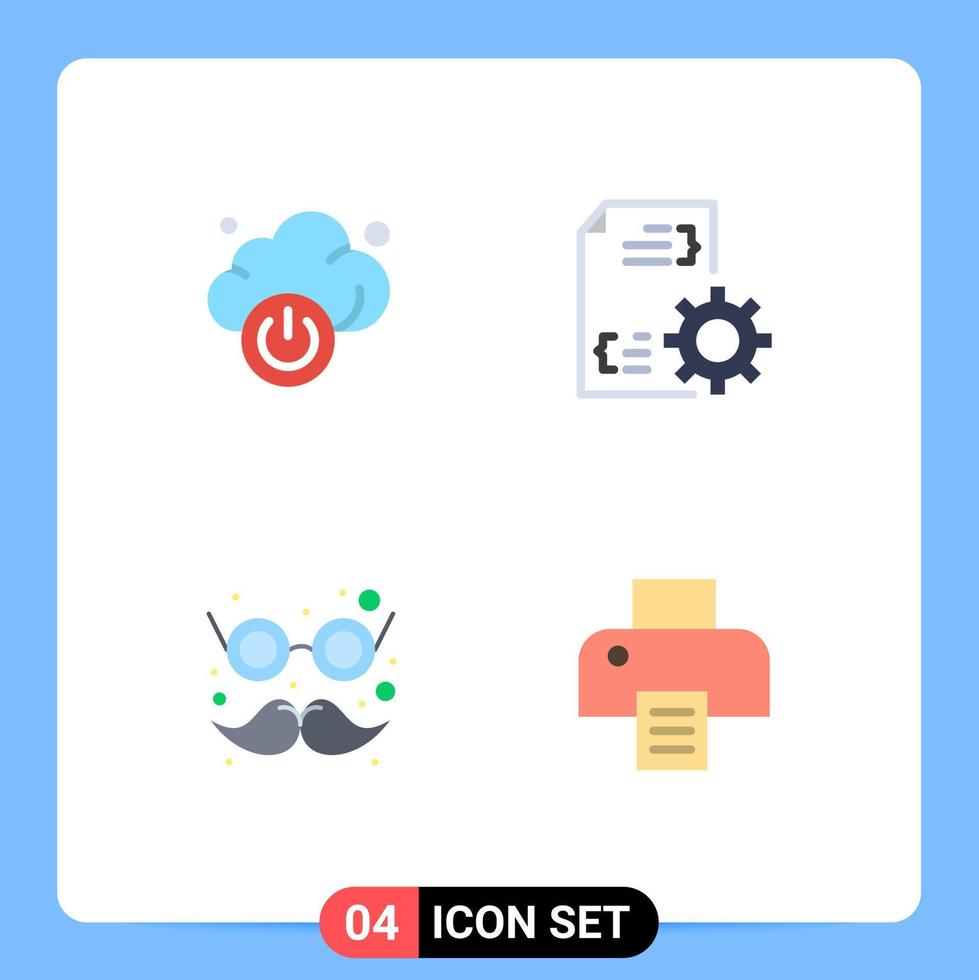 4 piatto icona concetto per siti web mobile e applicazioni nube costume sviluppare gestione stampante modificabile vettore design elementi