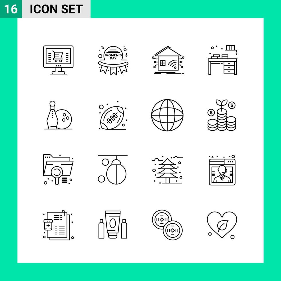 imballare di 16 linea stile icona impostato schema simboli per Stampa creativo segni isolato su bianca sfondo 16 icona impostato vettore