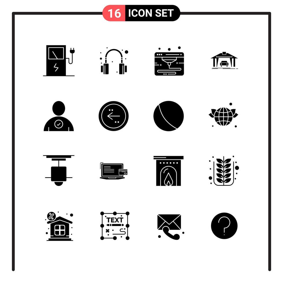 impostato di 16 solido stile icone per ragnatela e mobile glifo simboli per Stampa solido icona segni isolato su bianca sfondo 16 icona impostato vettore